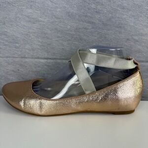 Seychelles Metallic Rose Gold Ballet Flats Crisscross Elastic Women's Size 8